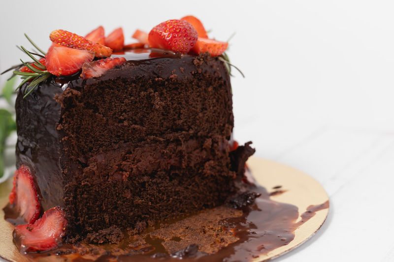 Close-up of chocolate cake in plate
