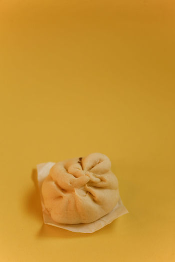 High angle view of food on yellow background