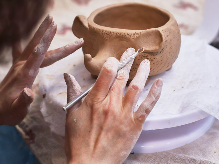 Ceramic items are made in hand. a bowl.