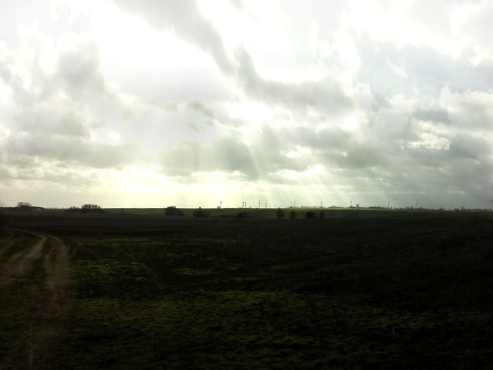 Scenic view of field against cloudy sky