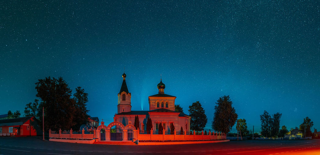Low angle view of church against sky at night