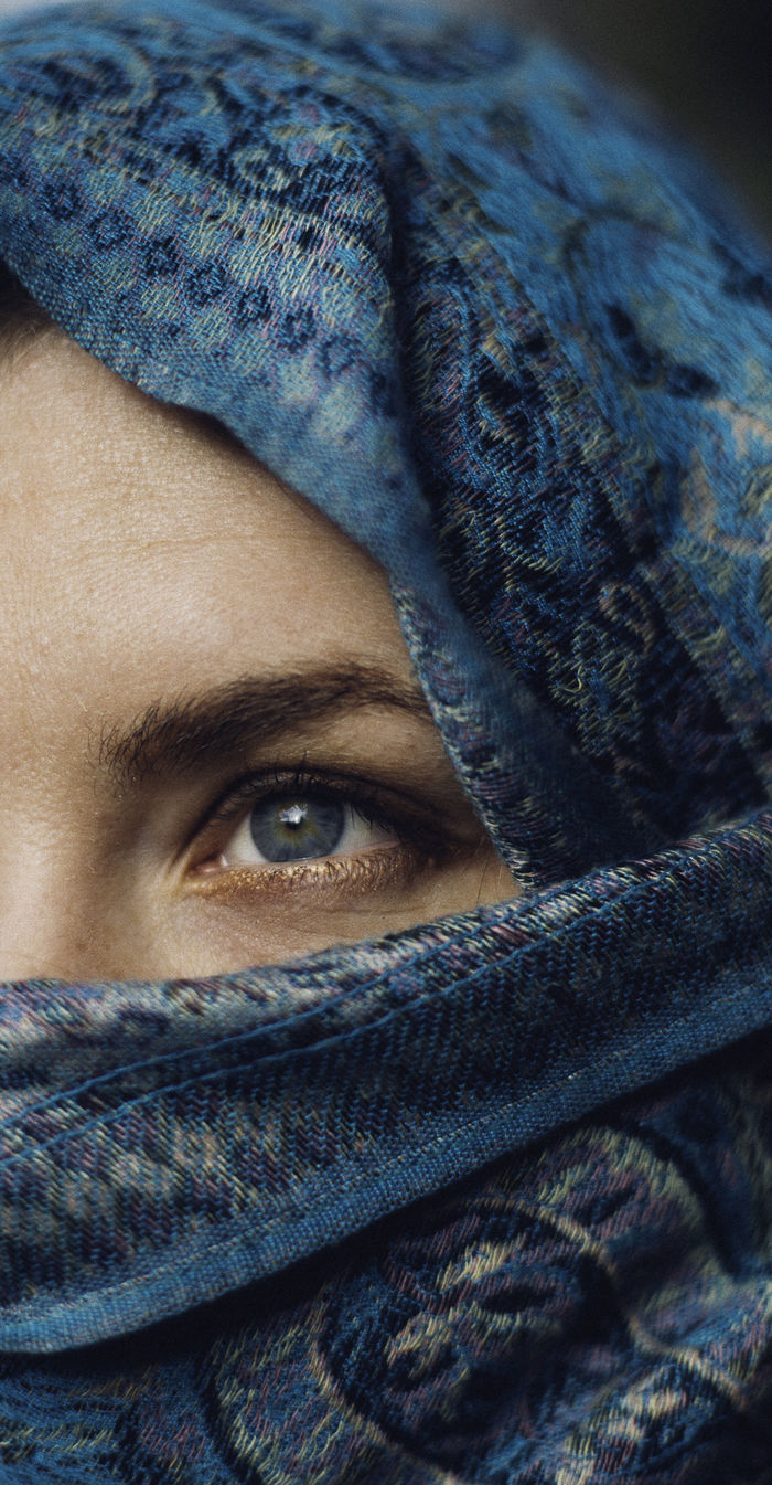 Close-up of woman wearing scarf