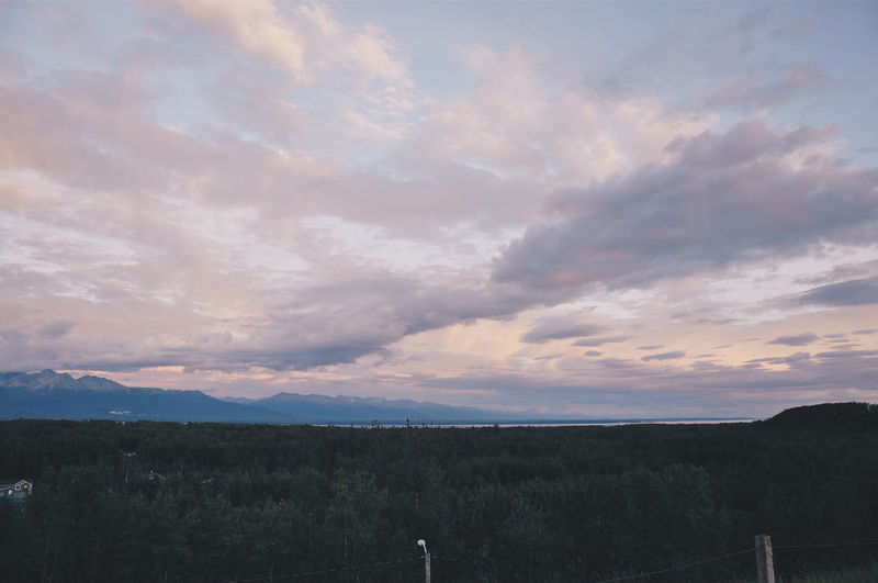 Scenic view of landscape against sky at sunset