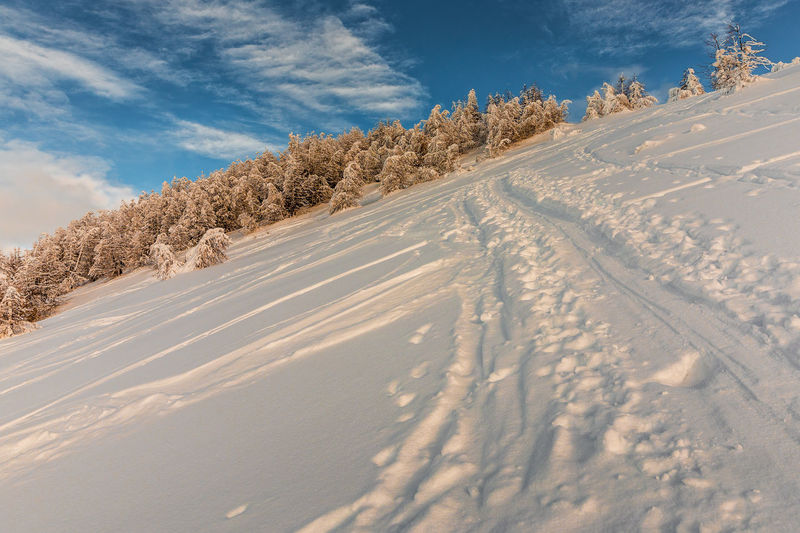 Ski touring backcountry in the hautes alpes, france