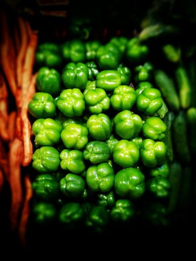 High angle view of capsicums