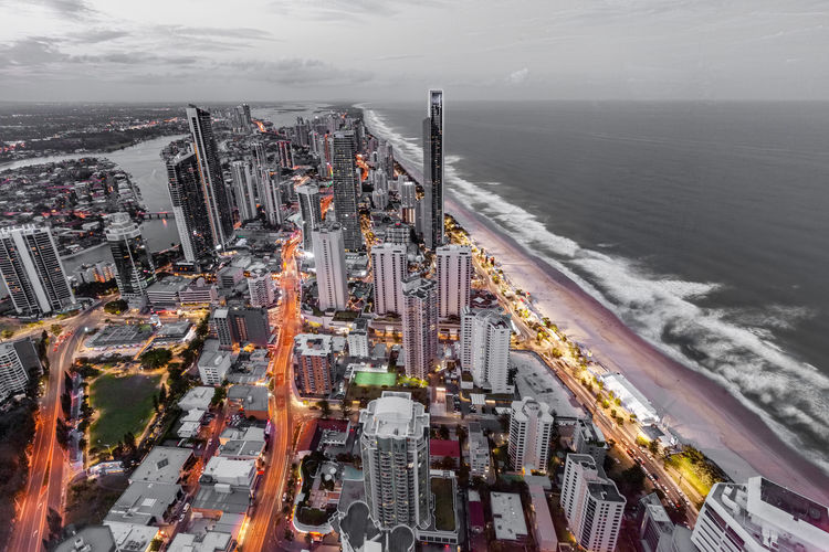 High angle view of buildings in city