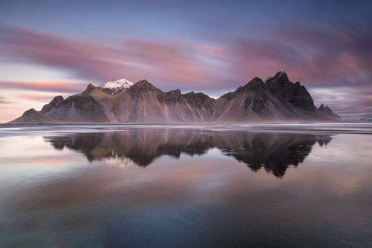 Scenic view of lake against sky during sunset