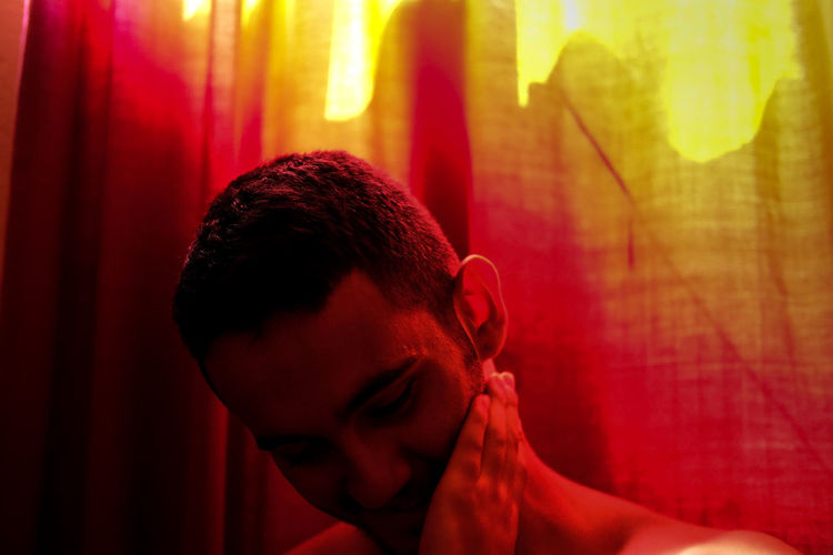 Adult Adults Only Close-up Curtain Day Headshot Illuminated Indoors One Man Only One Person Only Men People Red Young Adult Welcome Weekly