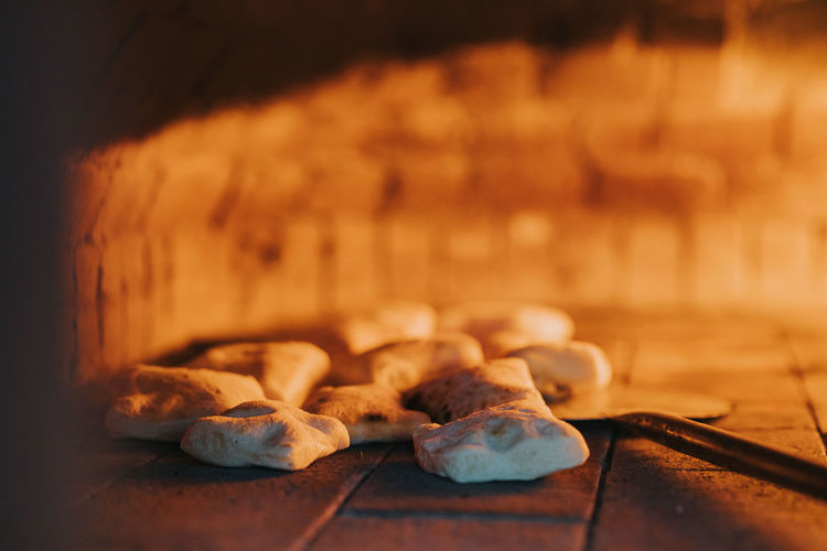 Close-up of biscuits in oven