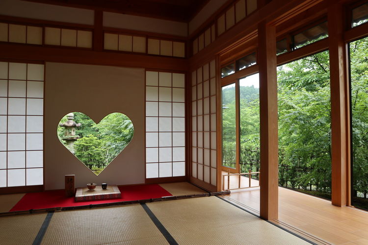 Japanese traditional room with hart shaped window.