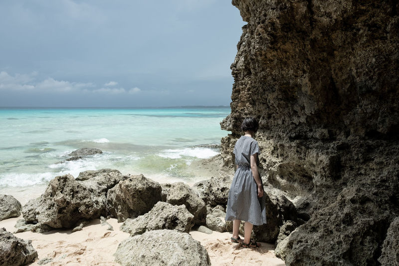 Rear view of woman looking at sea shore