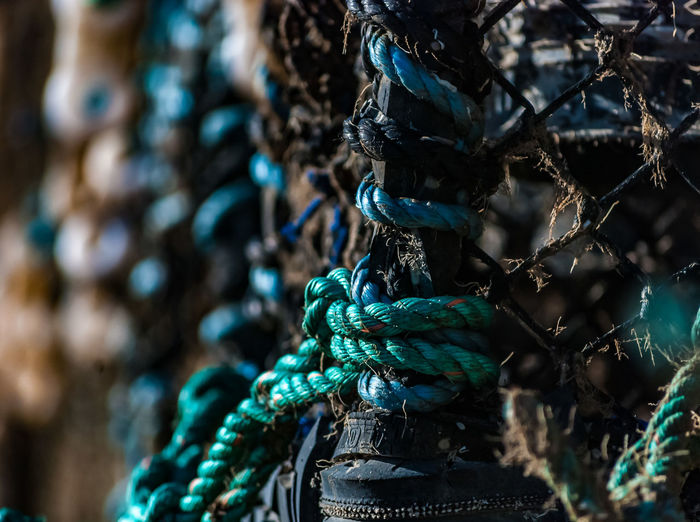 Close-up of ropes tied up