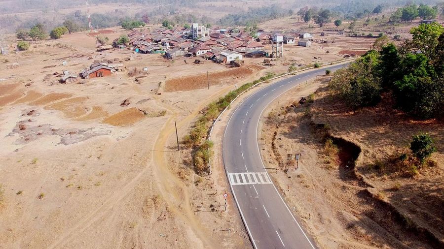 High angle view of road passing through landscape