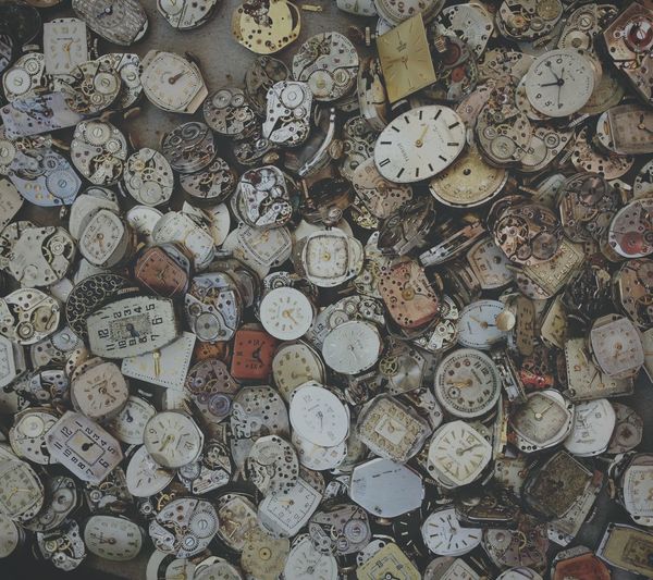 Full frame shot of abandoned clocks