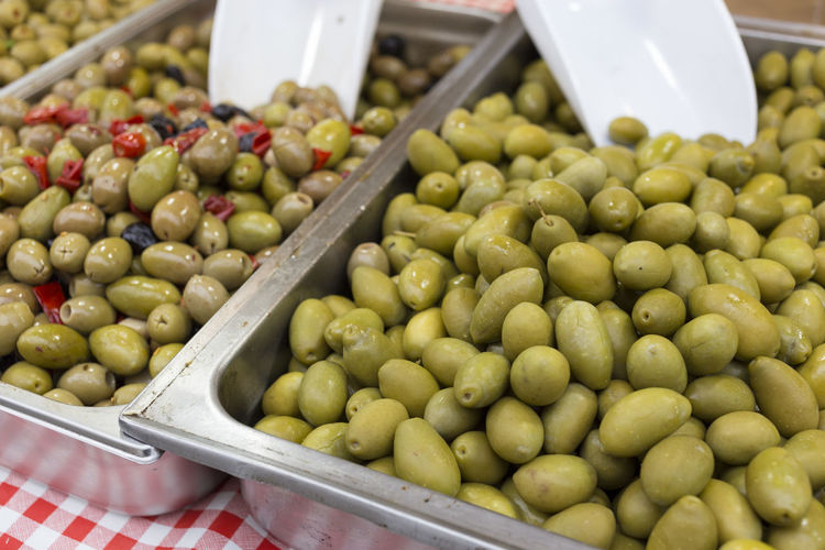 Close-up of olives for sale in market