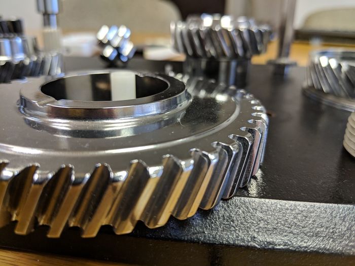 High angle view of gears on table