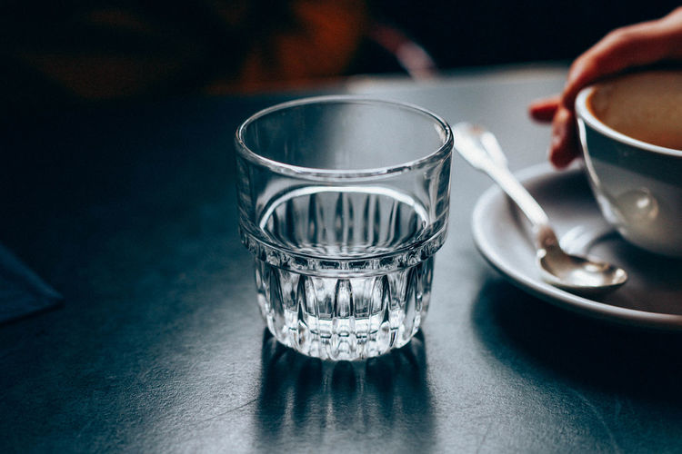 Close-up of drinking glass on table
