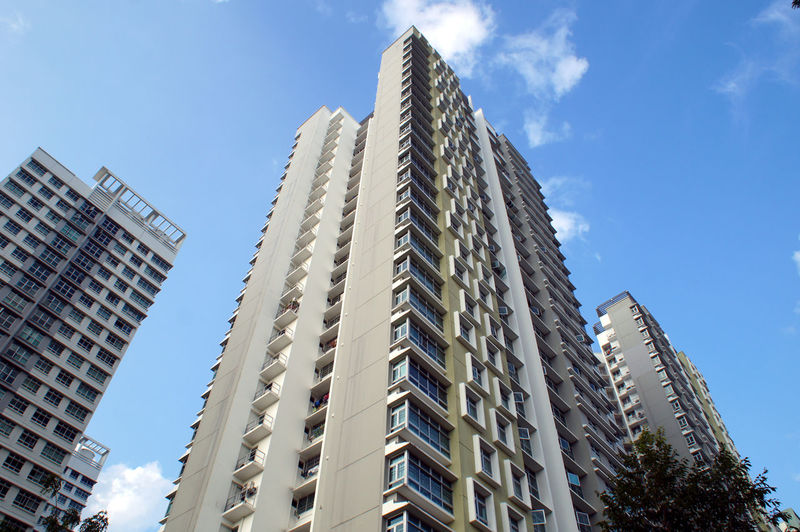 Low angle view of skyscrapers against sky