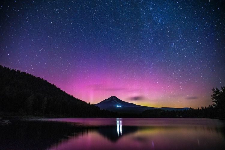 Scenic view of aurora borealis at night