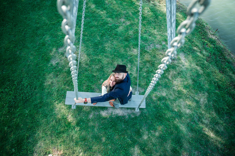 High angle view of swing in playground