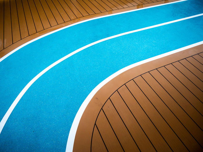 High angle view of blue running track