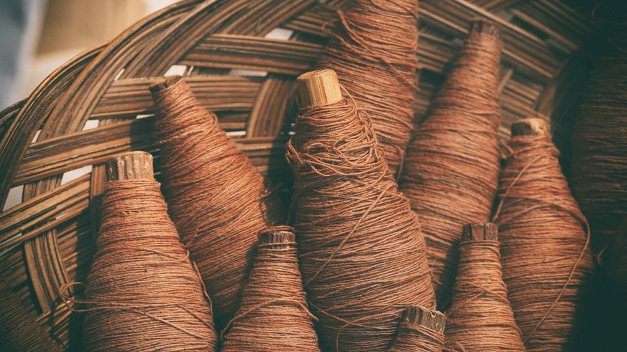 Close-up of yarn balls in basket