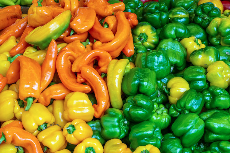 Colorful choice of peppers for sale at a market