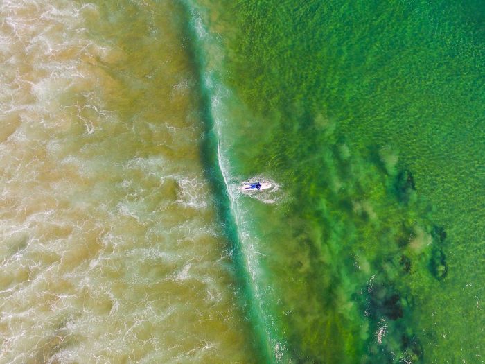Aerial view of boat on water