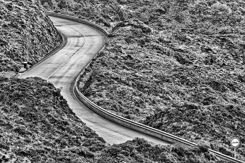 Winded road black and white