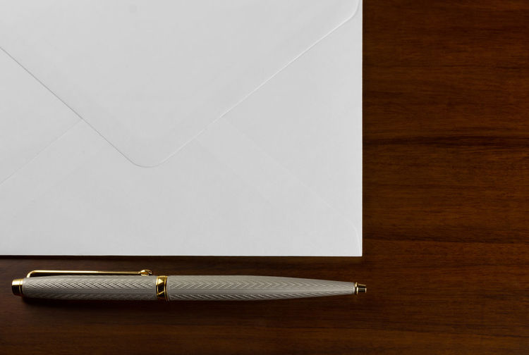 High angle view of pen on table