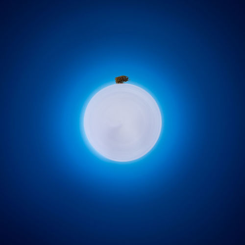 Low angle view of a bird over blue background
