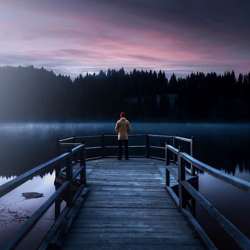 Free your mind.. Canon EyeEmNewHere Sunrise Landscape Water One Person Lake Beauty In Nature Scenics - Nature Standing Sky Tranquility Tranquil Scene Real People Railing Nature Pier Night Lifestyles Men Outdoors Looking At View Capture Tomorrow