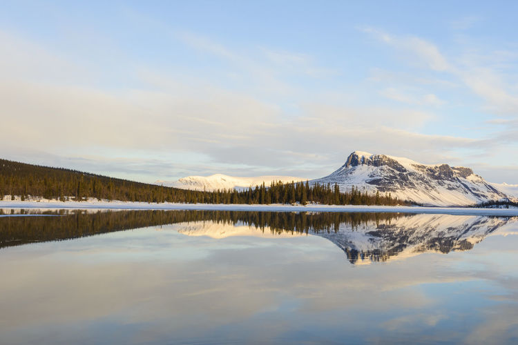 Mountains reflecting in lake