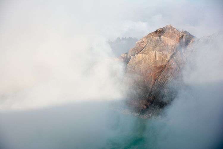 Scenic view inside active volcano crater 