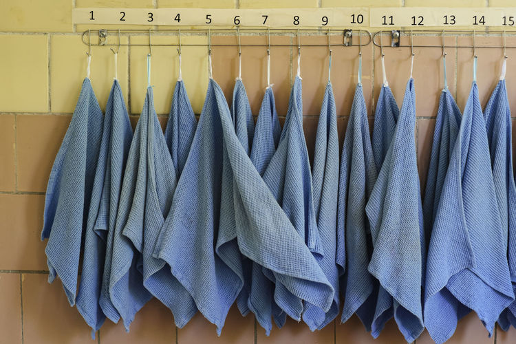 Close-up of napkins hanging on rack
