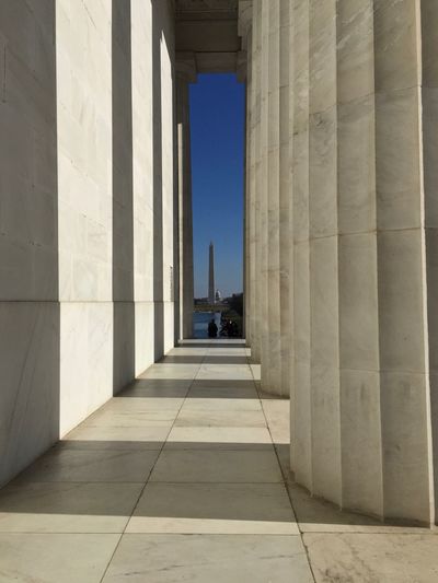 The washington monument and reflecting pool as seen from the lincoln memorial