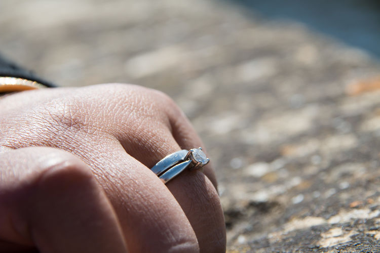 Close-up of woman with wedding ring in finger