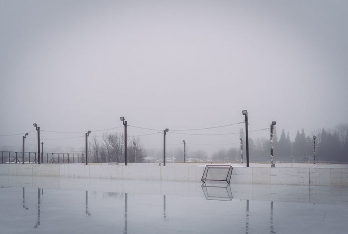 Foggy day at empty skating rink