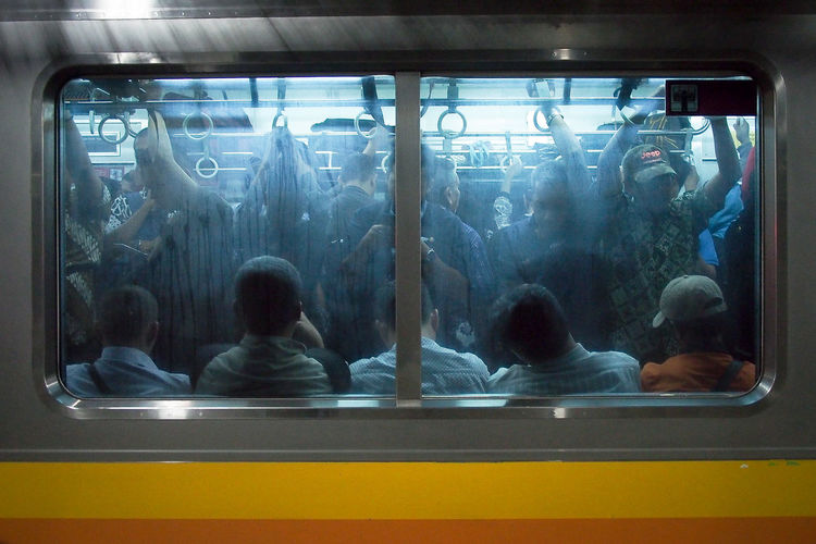 View of commuters on train