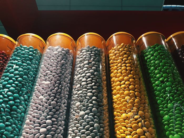 Close-up of multi colored candies for sale