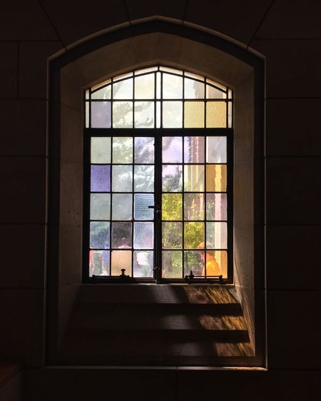 Stained glass window in building