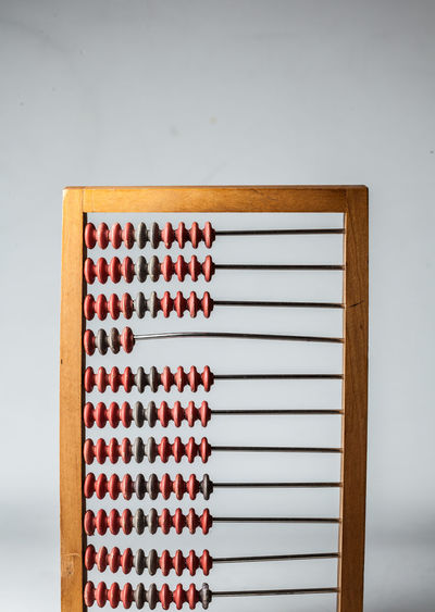 Close-up of abacus against wall