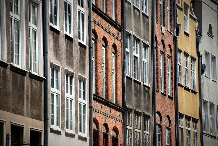 Historic facades of houses in a row in old town of gdansk, poland