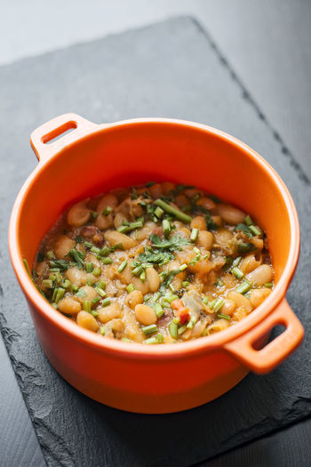 Close-up of soup in bowl on table