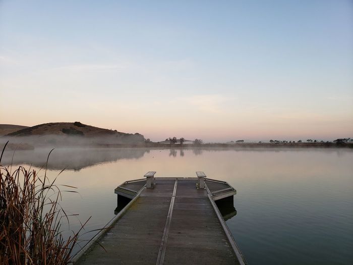 Scenic view of lake against sky during sunset