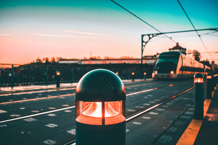 View of city street during sunset
