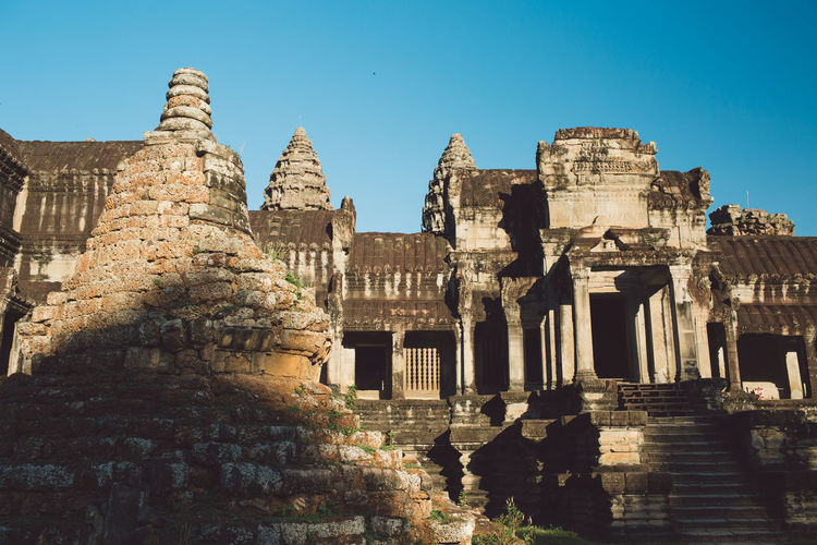 Angkor wat against clear blue sky