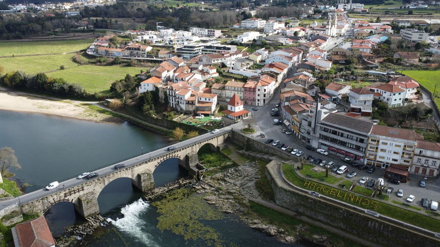 High angle view of buildings in city