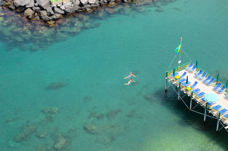 High angle view of pier on sea