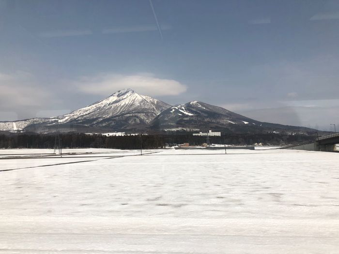 Scenic view of snowcapped mountains against sky